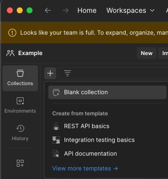 create new blank collection for postman